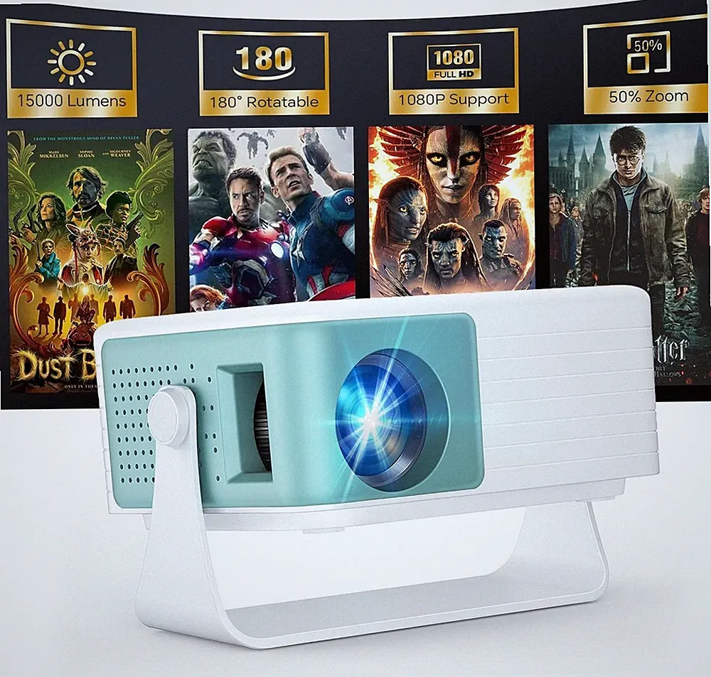 Vivid 1080P Mini-Projektor mit automatischer Trapezkorrektur für müheloses Betrachten