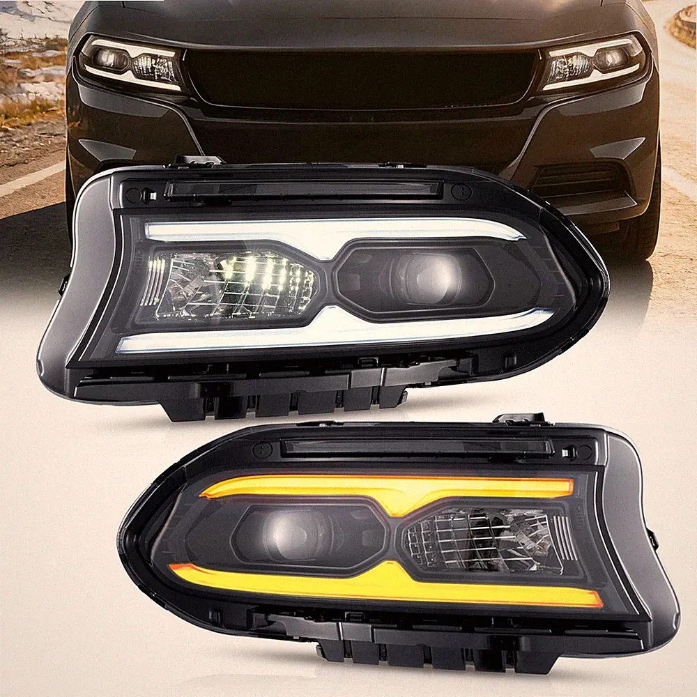 VLAND für Dodge Charger 2015-2023 LED Scheinwerfer mit weiß/gelbem Tagfahrlicht