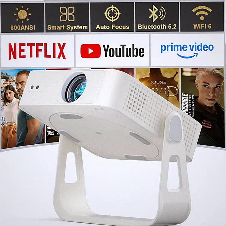 VOPLLS Smart Beamer 1080P Mini Projektor mit Autofokus und 360 Stand, 800 ANSI