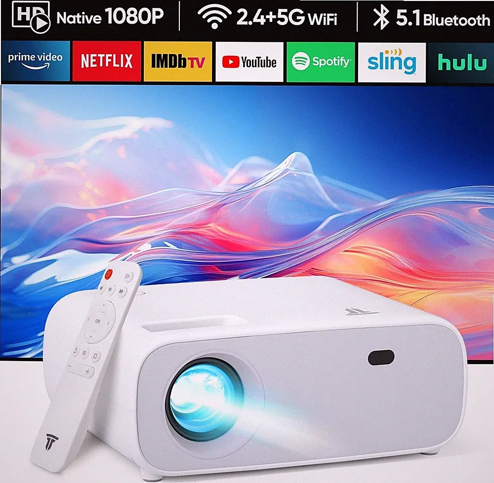 Wielio Mini HD-Projektor 1080P-18000 Lumen 4K-Unterstützung - mit Bluetooth und WiFi - grau