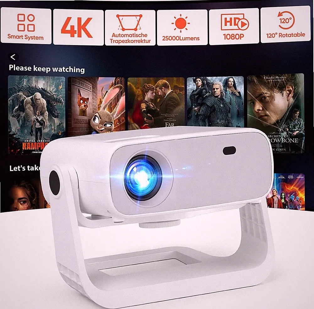 Wielio Smart Beamer 4K FHD 1080P 25000 Lumens WiFi 6 & Bluetooth 5.2 Android 11