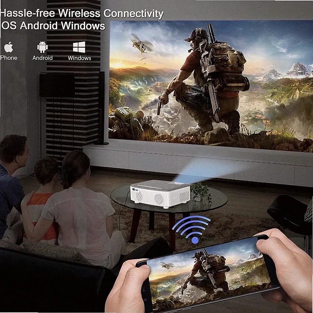 WiFi Heimkino Beamer Full HD Bluetooth + 120" Leinwand Projektor Neu byRevarius