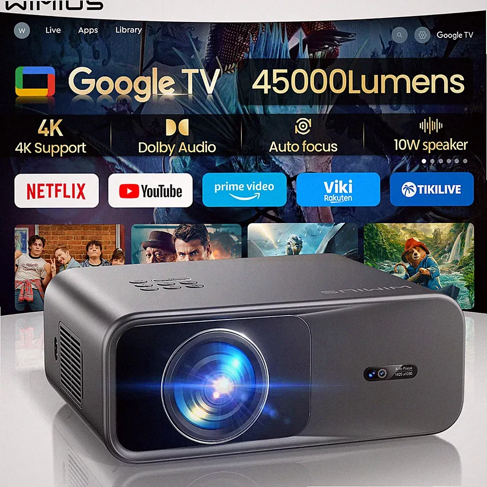 WIMIUS 4K Beamer Google TV WiFi6 Bluetooth Full HD Heimkino Projektor 1200ANSI