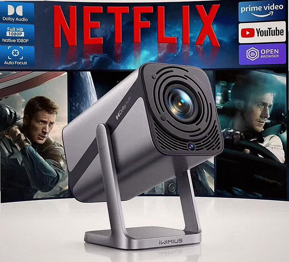 WIMIUS 4K Mini Projektor 960ANSI WiFi6 BT5.2 Full HD 1080P Netflix