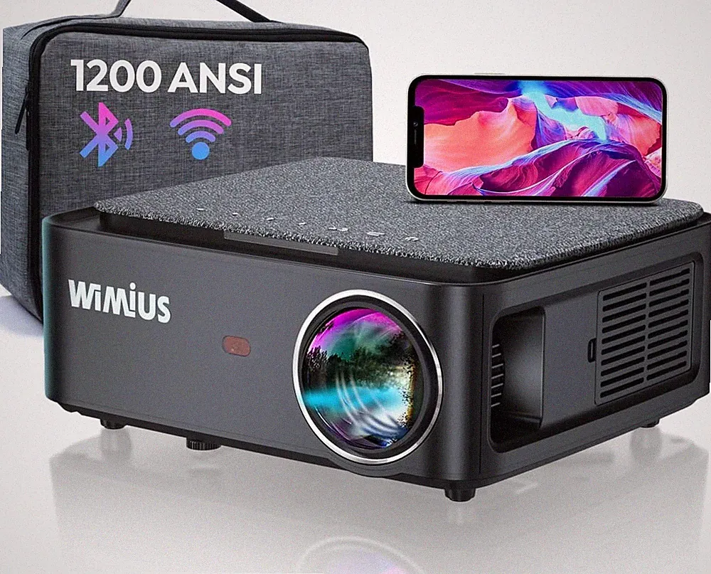 Wimius Beamer, Full HD 1080P 1200 ANSI Lumen 5G WiFi Bluetooth Beamer 4K Heimkin