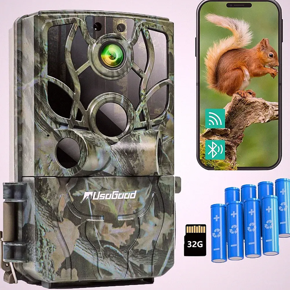 WLAN 4K 48MP Wildkamera + Solar Panel + 32G karte mit App Outdoor Jagdkamera