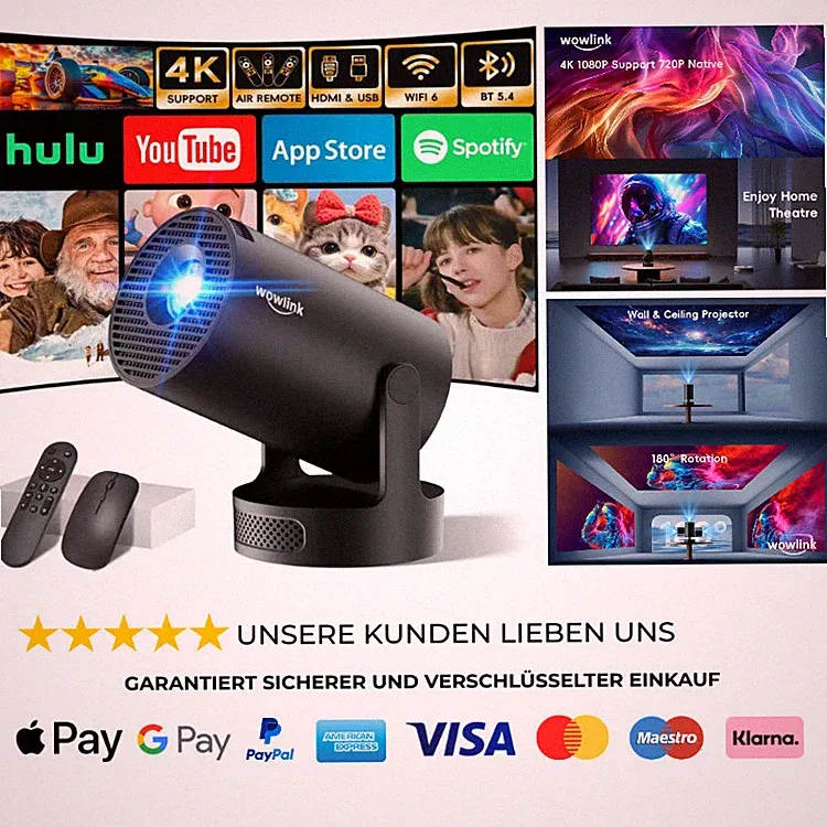 Wowlink W210 4K Mini Projektor WiFi 6 Bluetooth 5.4 Auto Keystone Kor