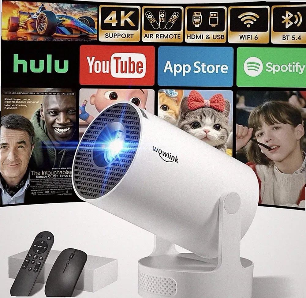 Wowlink W210 Mini Beamer – 4K Support, WiFi 6, BT 5.4, Apps & Air Remote