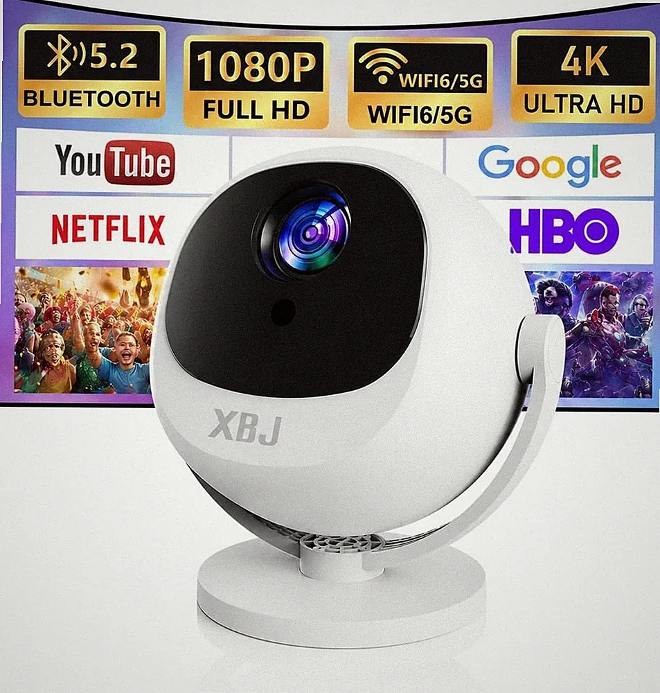 XBJ Mini Beamer mit WiFi 6 & Bluetooth 6.0, 1080P Full HD, 4K unterstützt