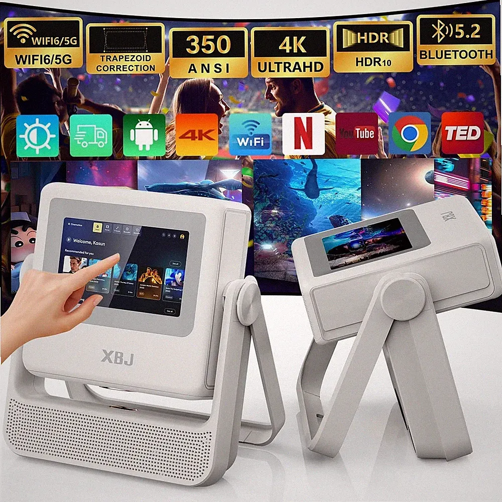 XBJ Smart Touchscreen Tragbarer Projektor | 4K Unterstützung | WiFi 6 | Bluetooth