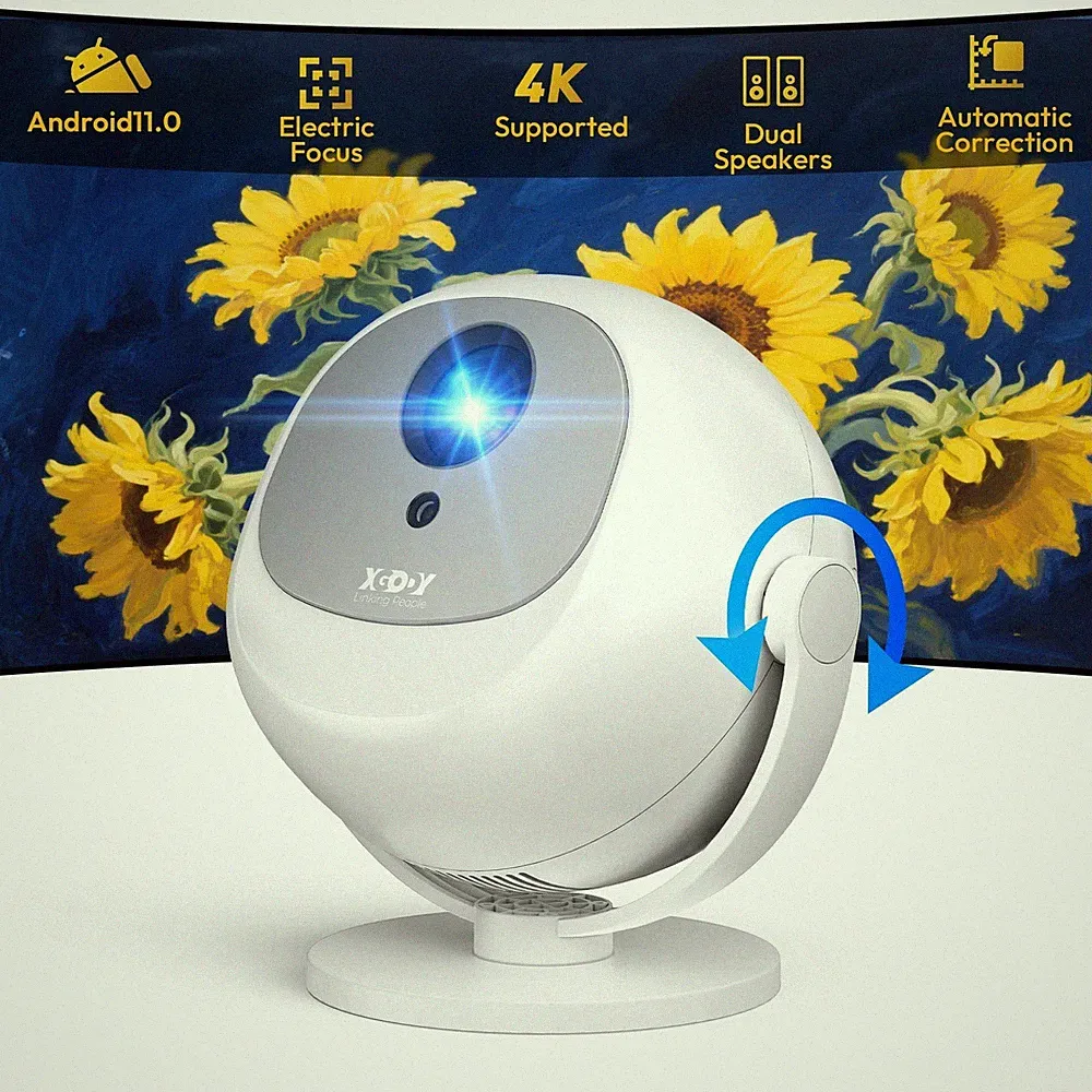 ​XGODY 350 ANSI 4K Tragbarer Android Projektor Native 720P/1080P WiFi6 Bluetooth
