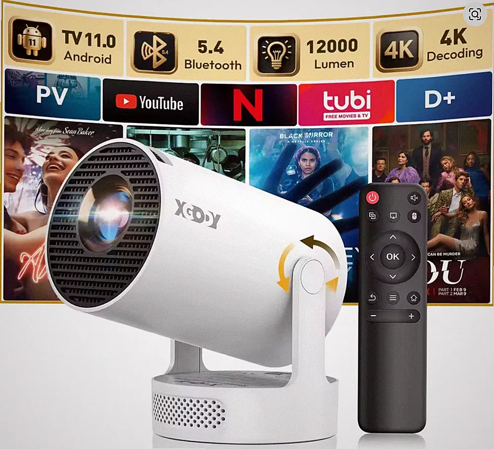XGODY 4K 1080p LED Projector with 12000 Lumen Brightness, WiFi 6 Bluetooth 5.0