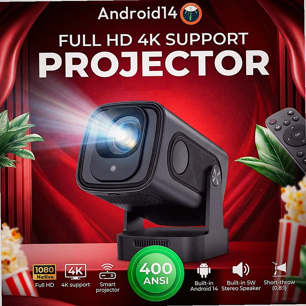 XGODY 4K 8K Android14 Beamer Projektor UHD Heimkino 5G WiFi Bluetooth 25000Lumen