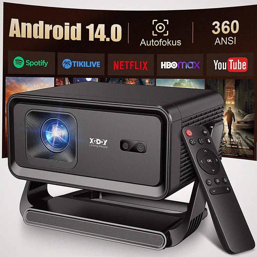 XGODY 4K 8K Beamer Android 14.0 Projektor WiFi Bluetooth Tragbar Heimkino HDMI