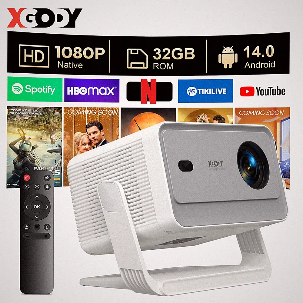 XGODY 4K 8K Beamer Android14.0 25000 lumen LED UHD Projektor Heimkino Autofokus
