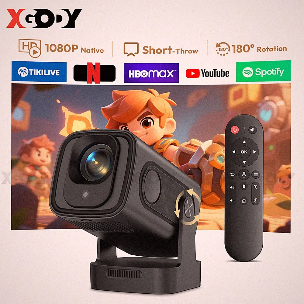 XGODY 4K 8K Beamer Android14.0 Projektor Heimkino 5G WiFi Bluetooth Autofokus
