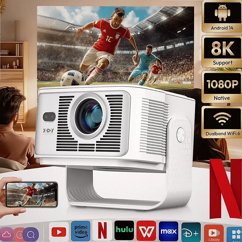 XGODY 4K 8K HD Beamer 12000LM LED Heimkino 5G WiFi Projektor Multimediaplayer