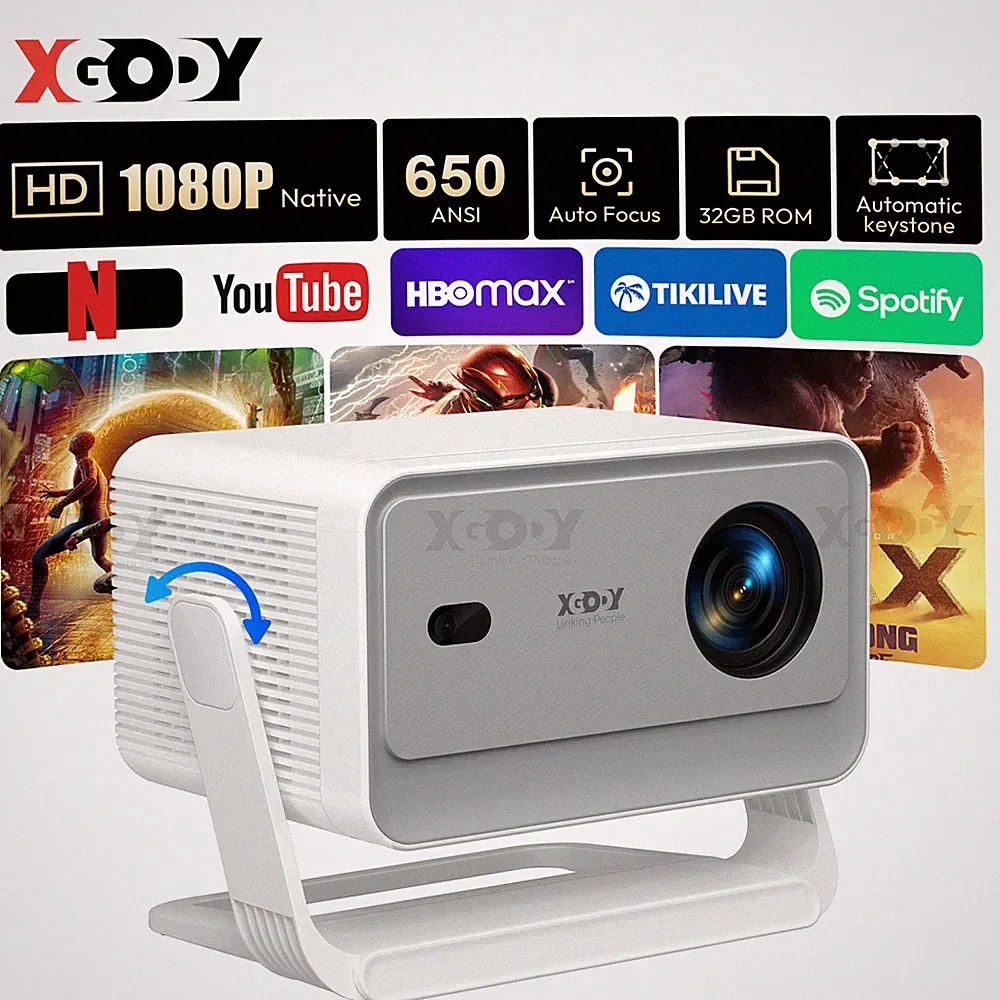 XGODY 4K 8K Projektor Beamer Smart Android14.0 LED WiFi Bluetooth HDMI Heimkino