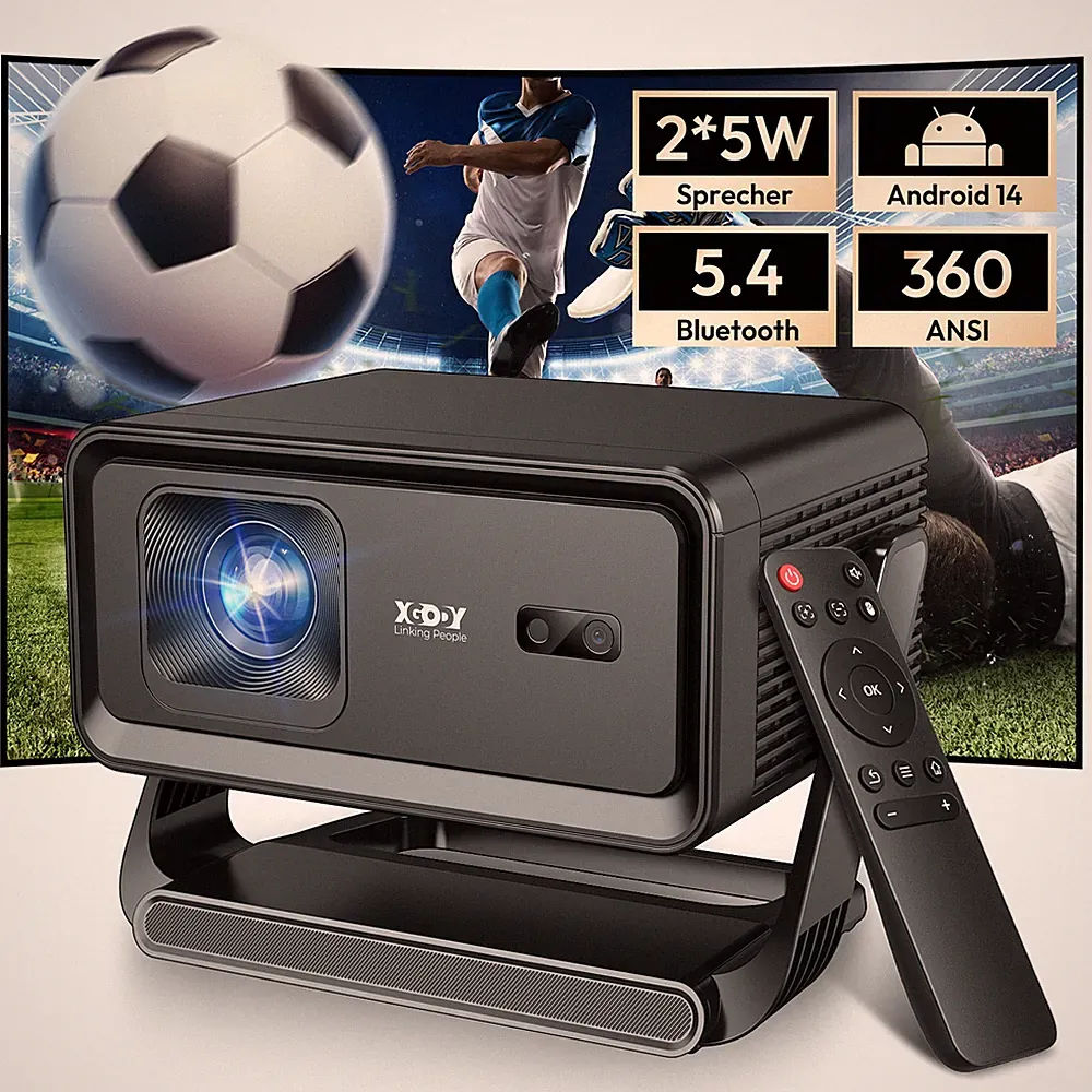 XGODY 4K 8K Smart Beamer Projektor 360 ANSI WiFi Android 14.0 Heimkino Autofokus
