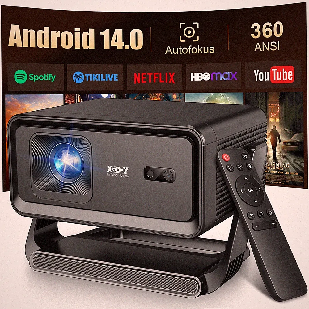 XGODY 4K 8K Smart Beamer Projektor Android 14.0 WiFi Bluetooth Tragbar Heimkino