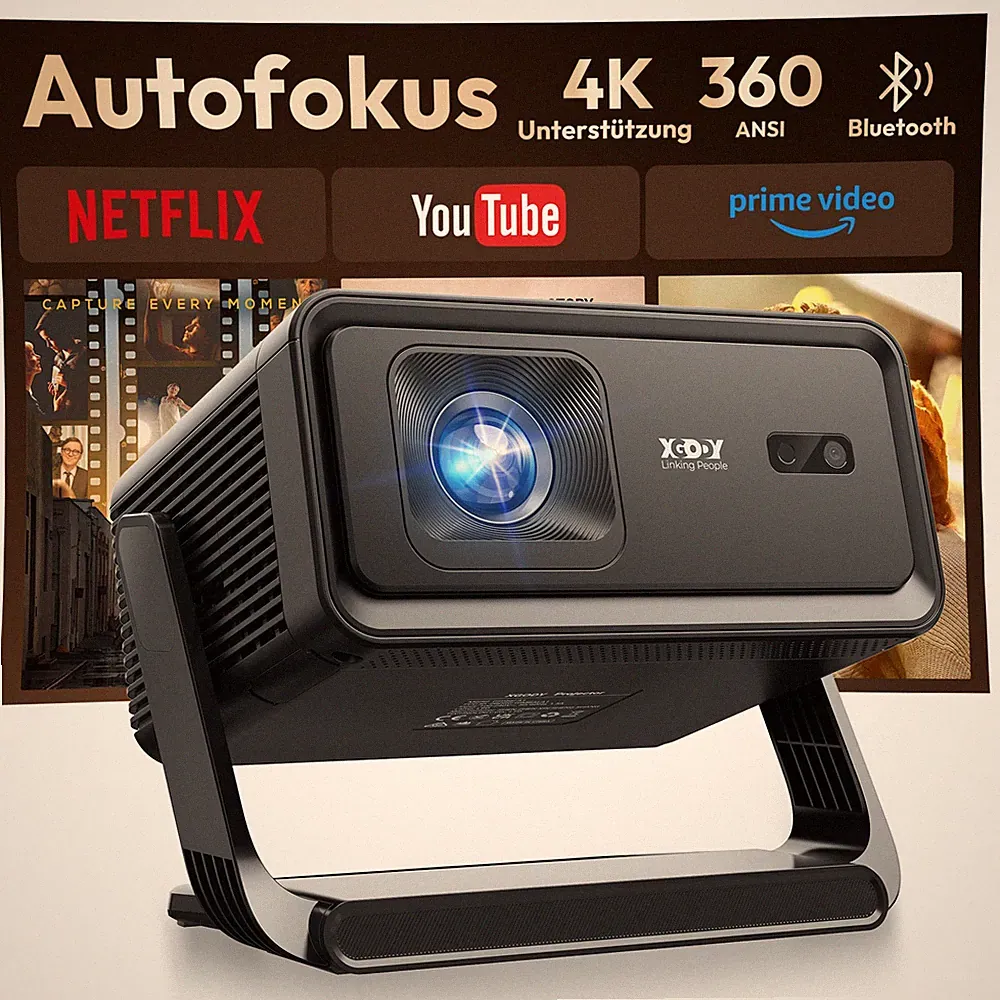 XGODY 4K Beamer 5G Projektor Android 14.0 360 Ansi 1+16GB WiFi Tragbar Heimkino