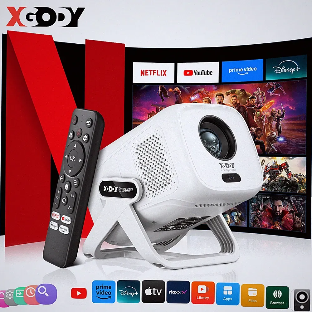 XGODY 4K Beamer 5G Smart Android Mini Projektor WIFI BT5.4 Heimkino 25000Lumen