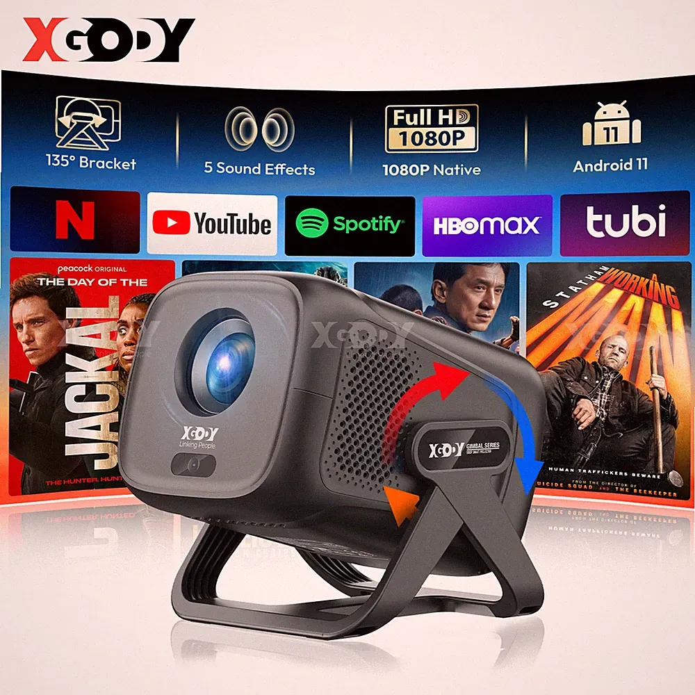 XGODY 4K Beamer 5G Smart Android11 Mini Projektor WIFI BT5.4 Heimkino 25000Lumen