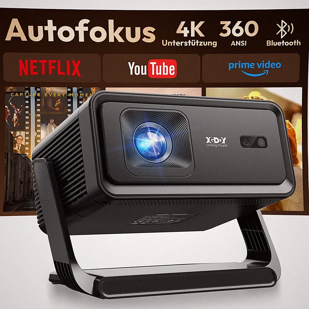 XGODY 4K Beamer 5G Smart Projektor Android 14.0 360 Ansi WiFi Tragbar Heimkino