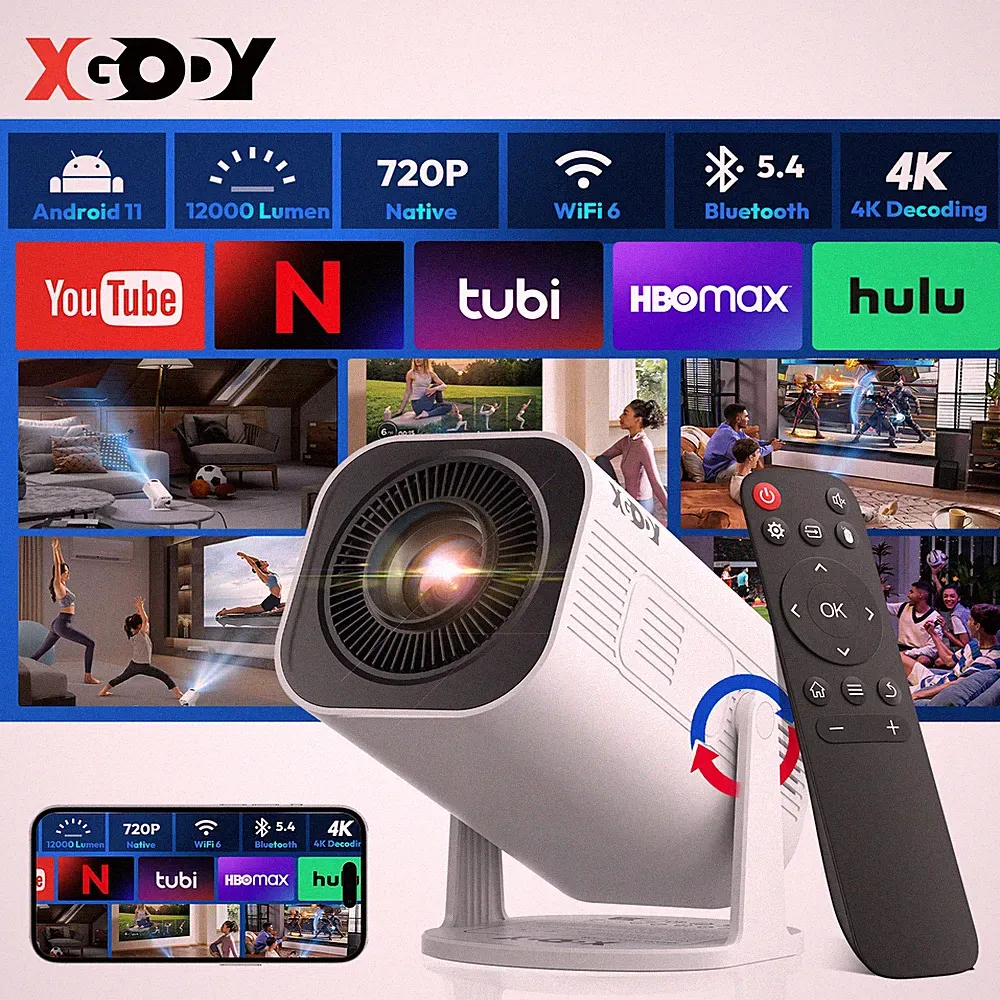 XGODY 4K Beamer Android Heimkino Mini Projektor LED WiFi Bluetooth HDMI USB