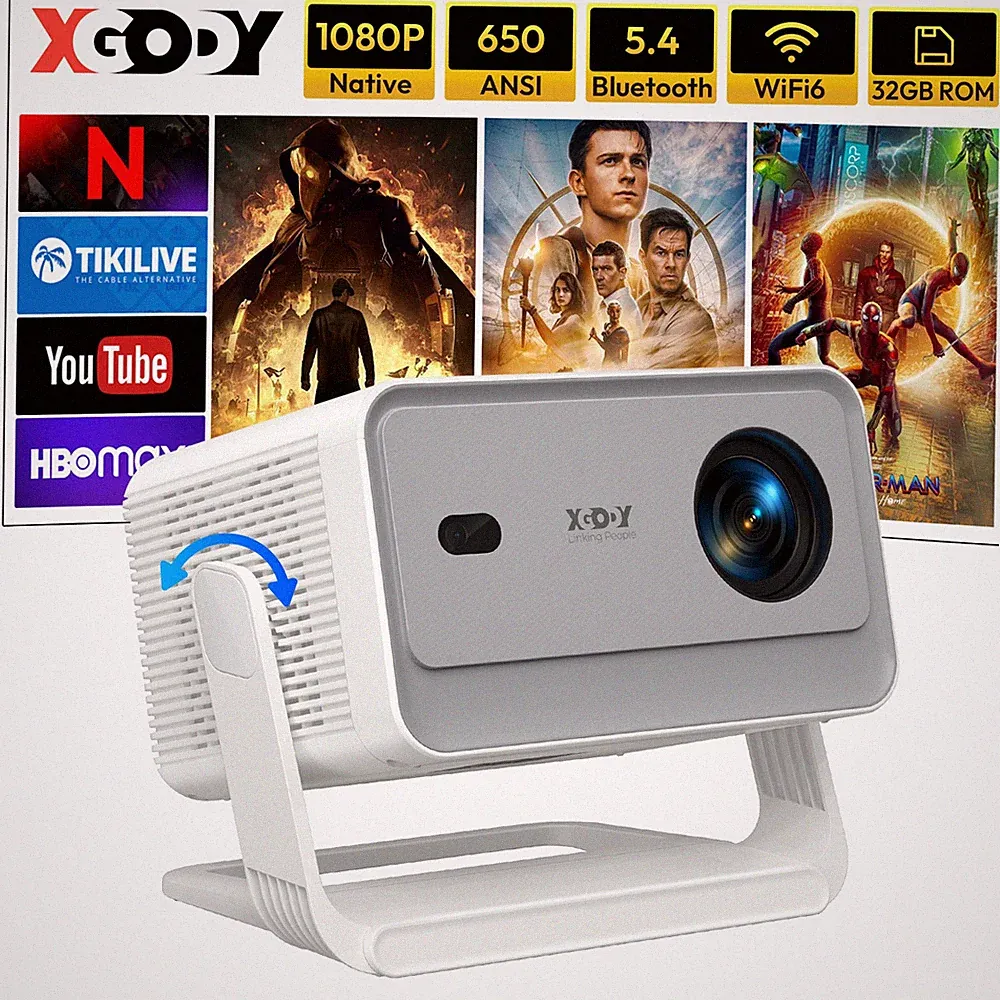 XGODY 4K Beamer Android14 WiFi Projektor Heimkino Multimediaplayer mit Leinwand