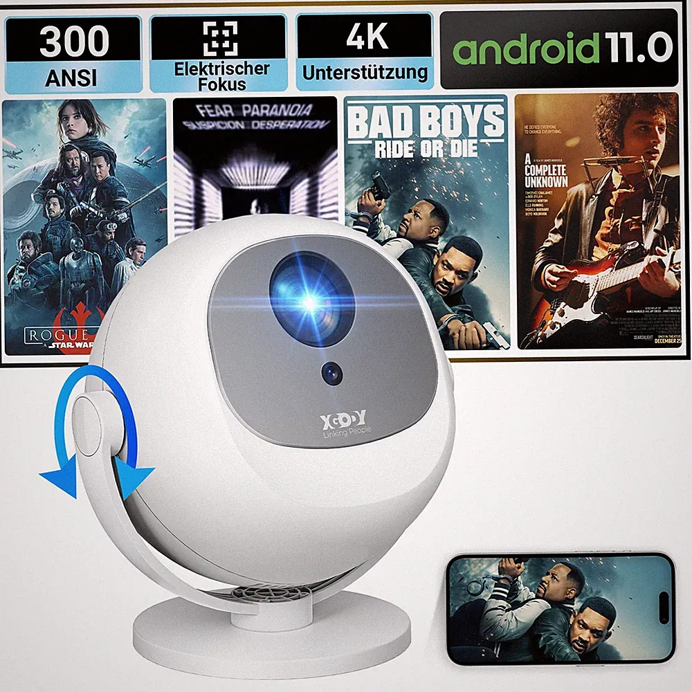 XGODY 4K Beamer Mini Projektor Android 11.0 TV WiFi Bluetooth Heimkino Tragbar