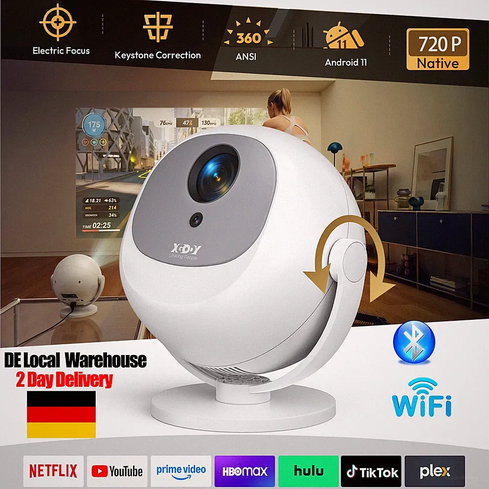XGODY 4K Beamer Projektor Android11 WiFi Bluetooth Smart Heimkino Mini Tragbar