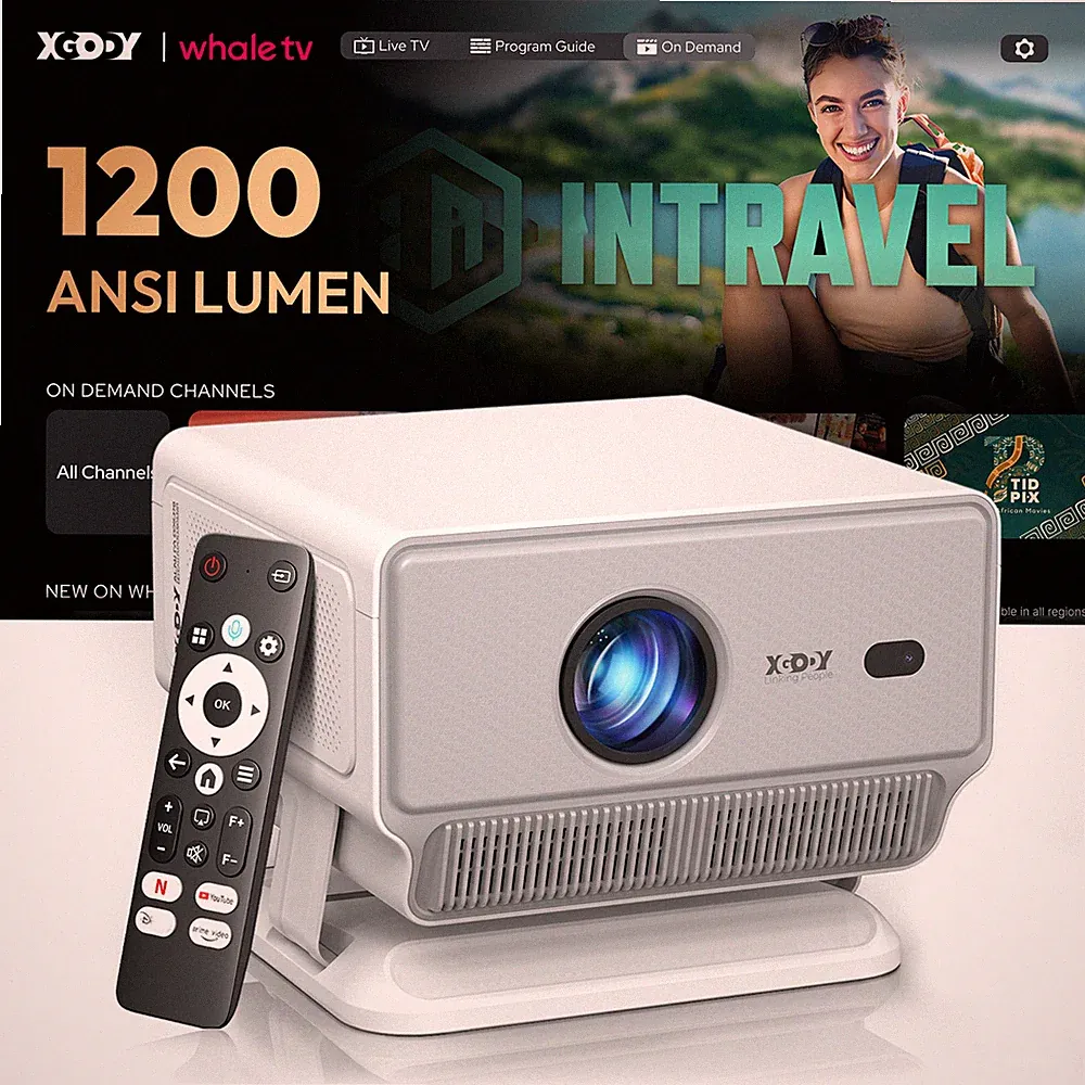 XGODY 4K Beamer Projektor Whale TV Smart 1200 ANSI 1080P WiFi Bluetooth Heimkino