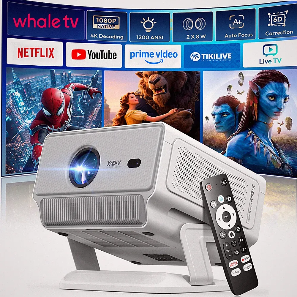 XGODY 4K Beamer Projektor Whale TV Smart 1200 ANSI 1080P WiFi Heimkino HDMI/USB