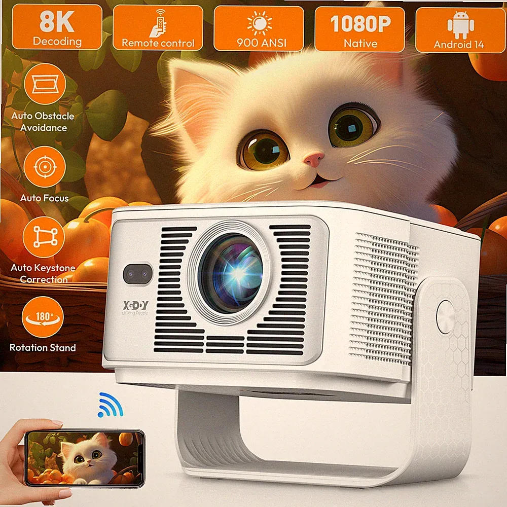 XGODY 4K FHD Beamer WiFi Bluetooth Android TV Heimkino Projektor 25000Lumens