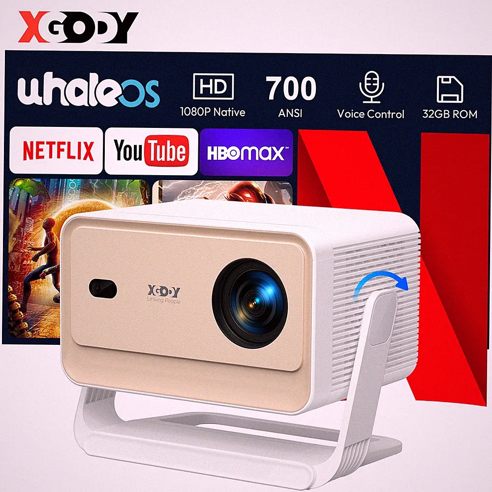 XGODY 4K HD Netflix Official Video Beamer Projektor Autofokus Whale OS TV LED