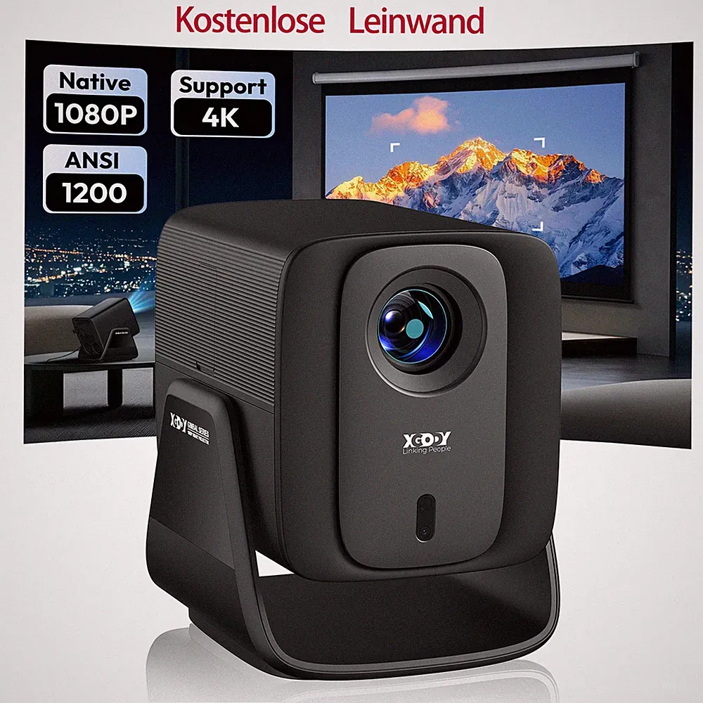 XGODY 4K Projektor Android 14 Beamer 1000ANSI 1080P WiFi Bluetooth Heimkino