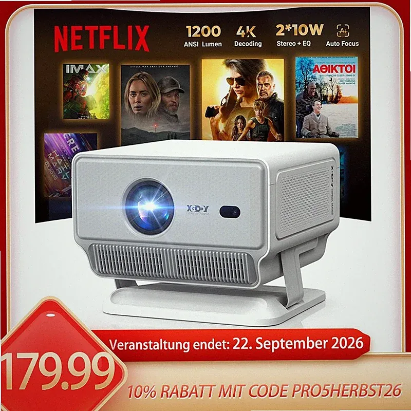 XGODY 4K Projektor Whale TV Smart Beamer 1200 ANSI 1080P WiFi Heimkino HDMI USB