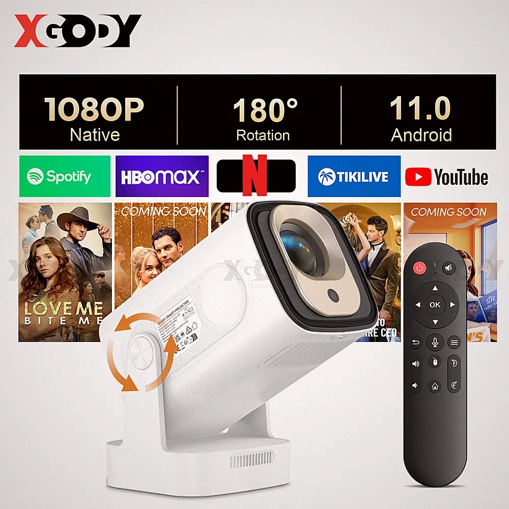 XGODY 4K Smart Projektor 12000 Lumen Beamer LED WiFi Bluetooth Android Heimkino