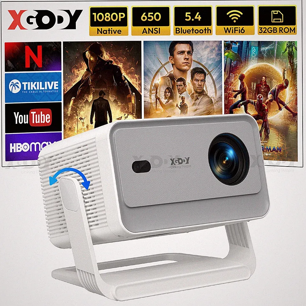 XGODY 4K Smart Projektor Android 14.0 Video Beamer LED WiFi Bluetooth Heimkino