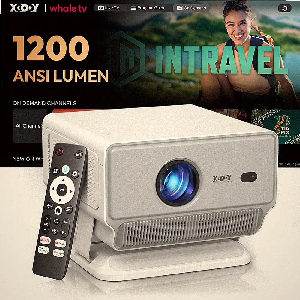 XGODY 4K Smart Projektor Whale TV Smart Beamer 1200 ANSI 1080P WiFi Heimkino