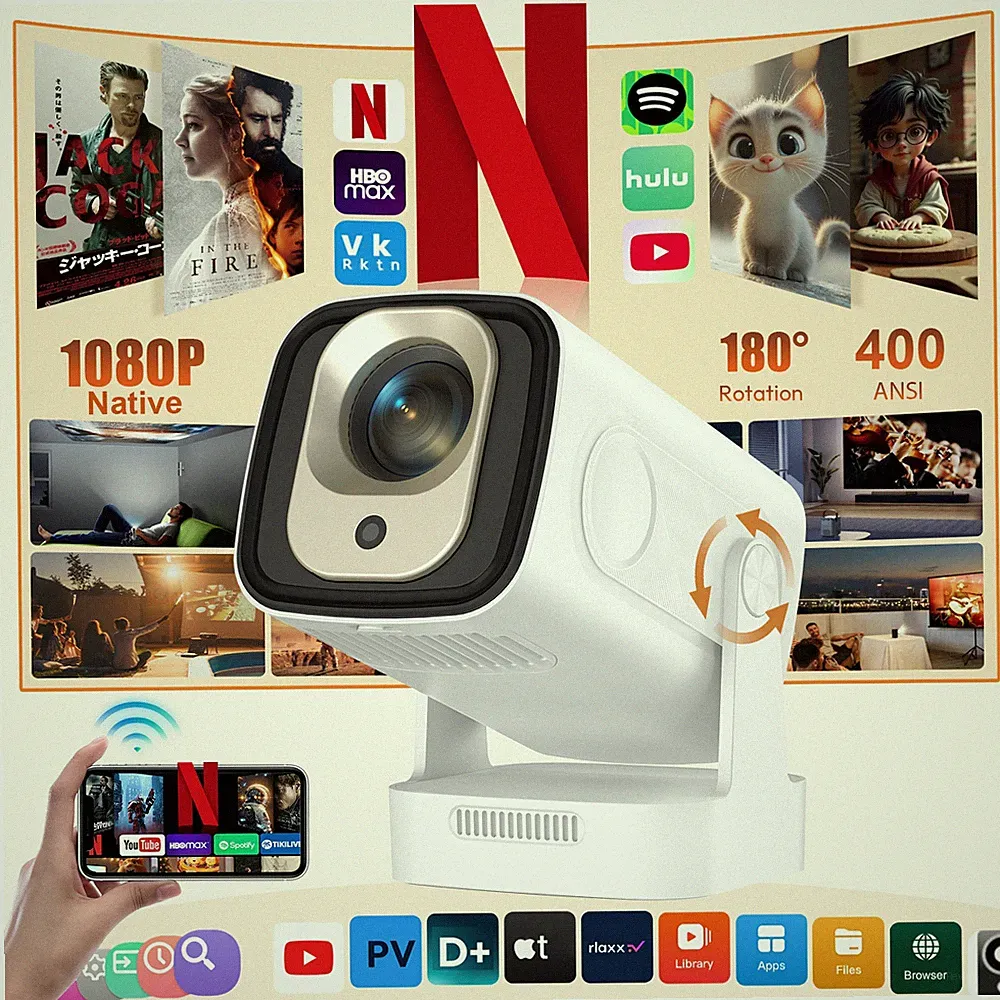 XGODY 5 Pro Heimkino Beamer 4K 400ANSI WiFi Projektor Video 1080P Leinwand