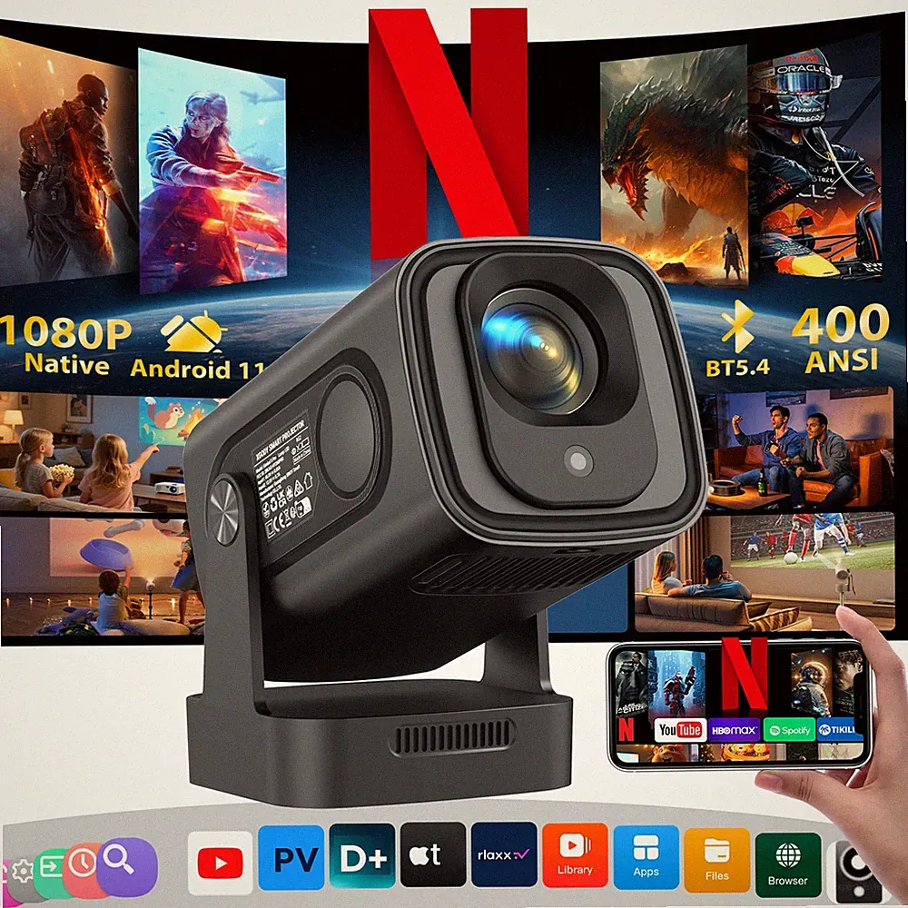 XGODY 5 Pro Heimkino Beamer 4K 400ANSI WiFi Projektor Video 1080P Leinwand HDMI