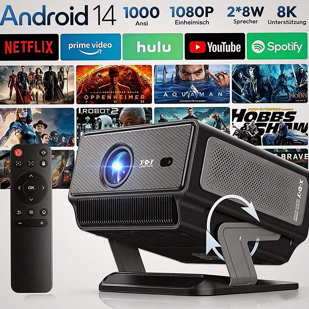 XGODY 8K/4K Beamer Android 14.0 1080P Projektor Autofokus Heimkino 1000ANSI WIFI