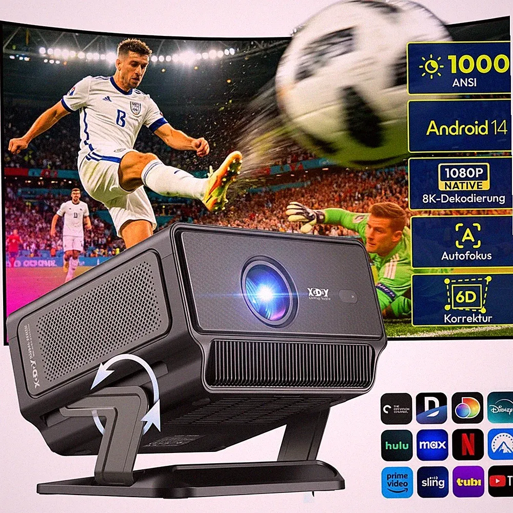 XGODY 8K 4K Beamer Android 14.0 Projektor Autofokus Heimkino 1000ANSI WIFI HDMI