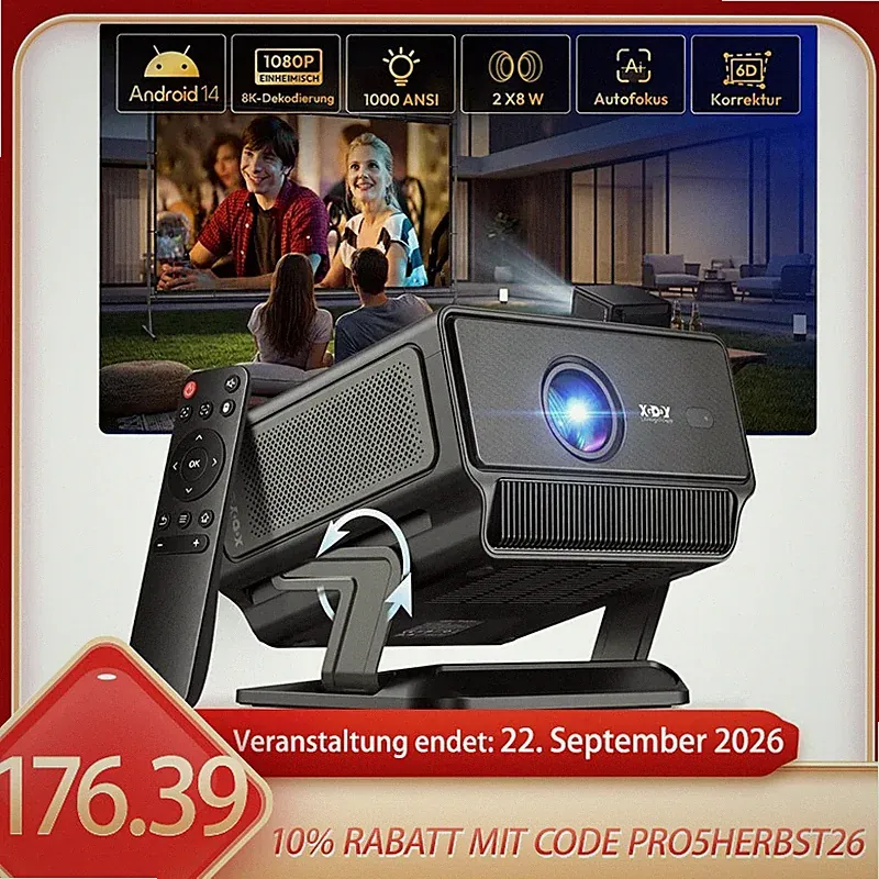 XGODY 8K 4K Beamer Android Projektor Autofokus Heimkino 1000ANSI WIFI Bluetooth