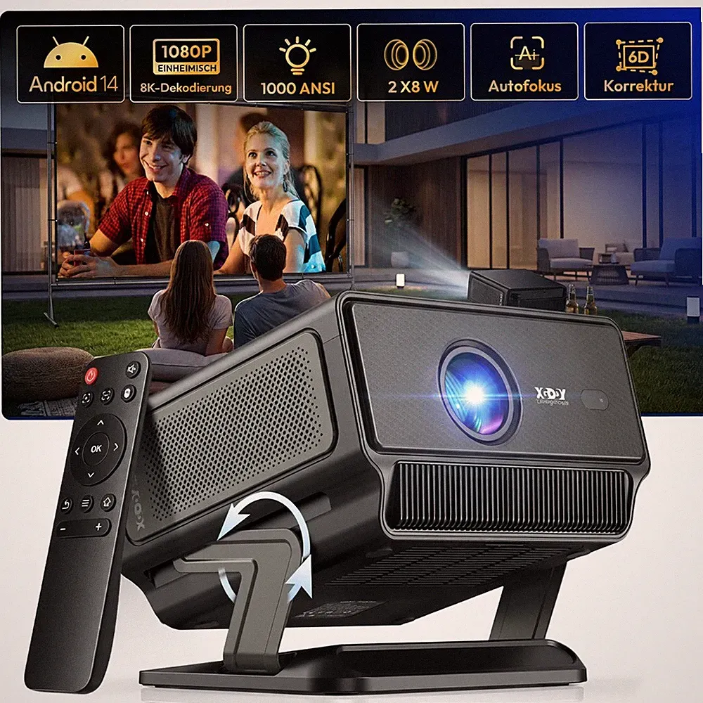 XGODY 8K 4K Beamer Android Projektor Autofokus Heimkino 1000ANSI WIFI Bluetooth