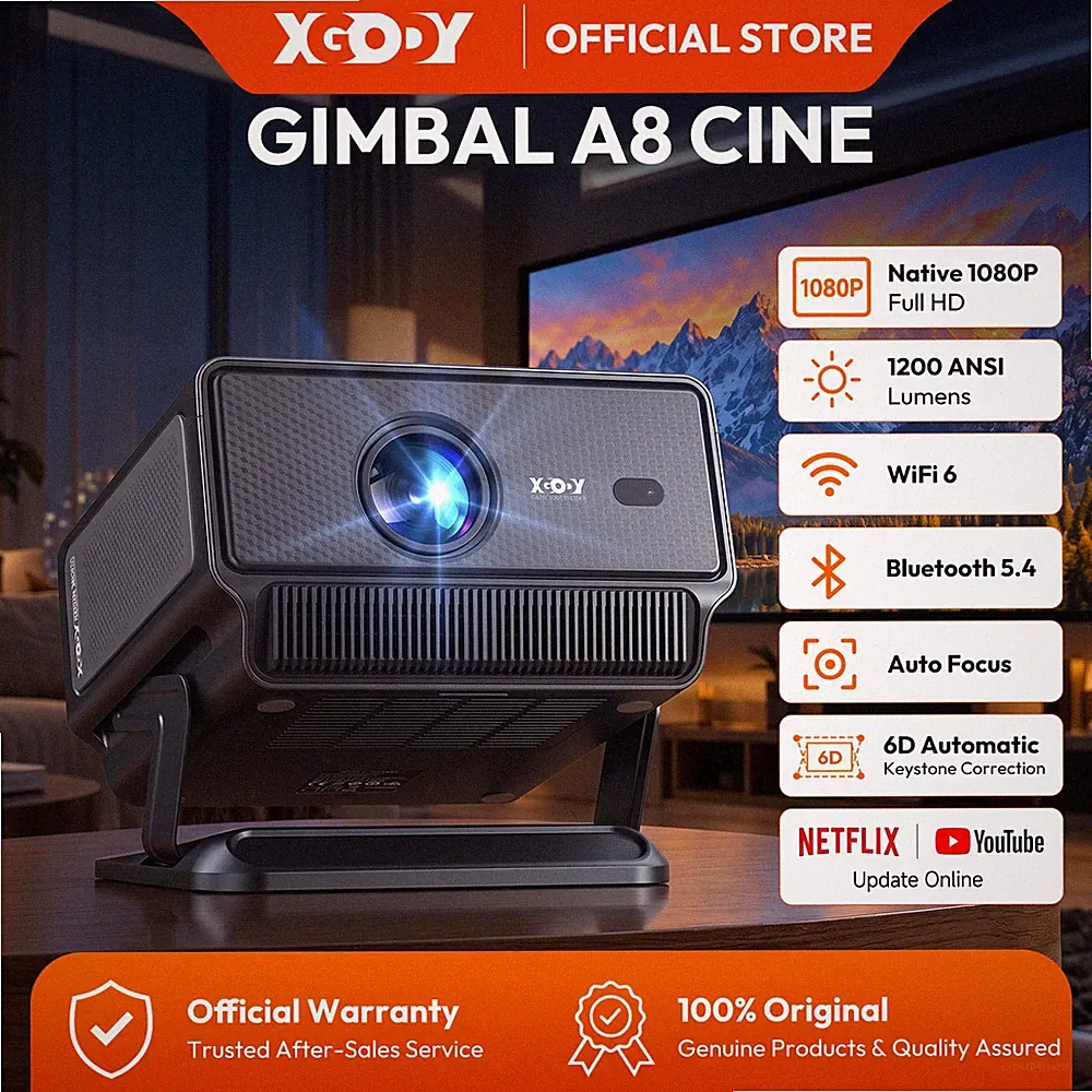 XGODY 8K 4K Beamer Android Projektor Autofokus Heimkino 1200ANSI WIFI Bluetooth