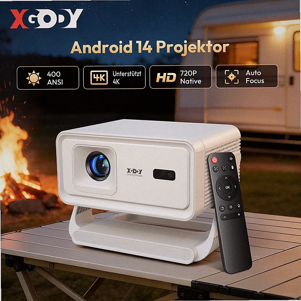 XGODY 8K 4K Beamer Projektor Autofokus Android14.0 400 Ansi 1+16GB WiFi Heimkino