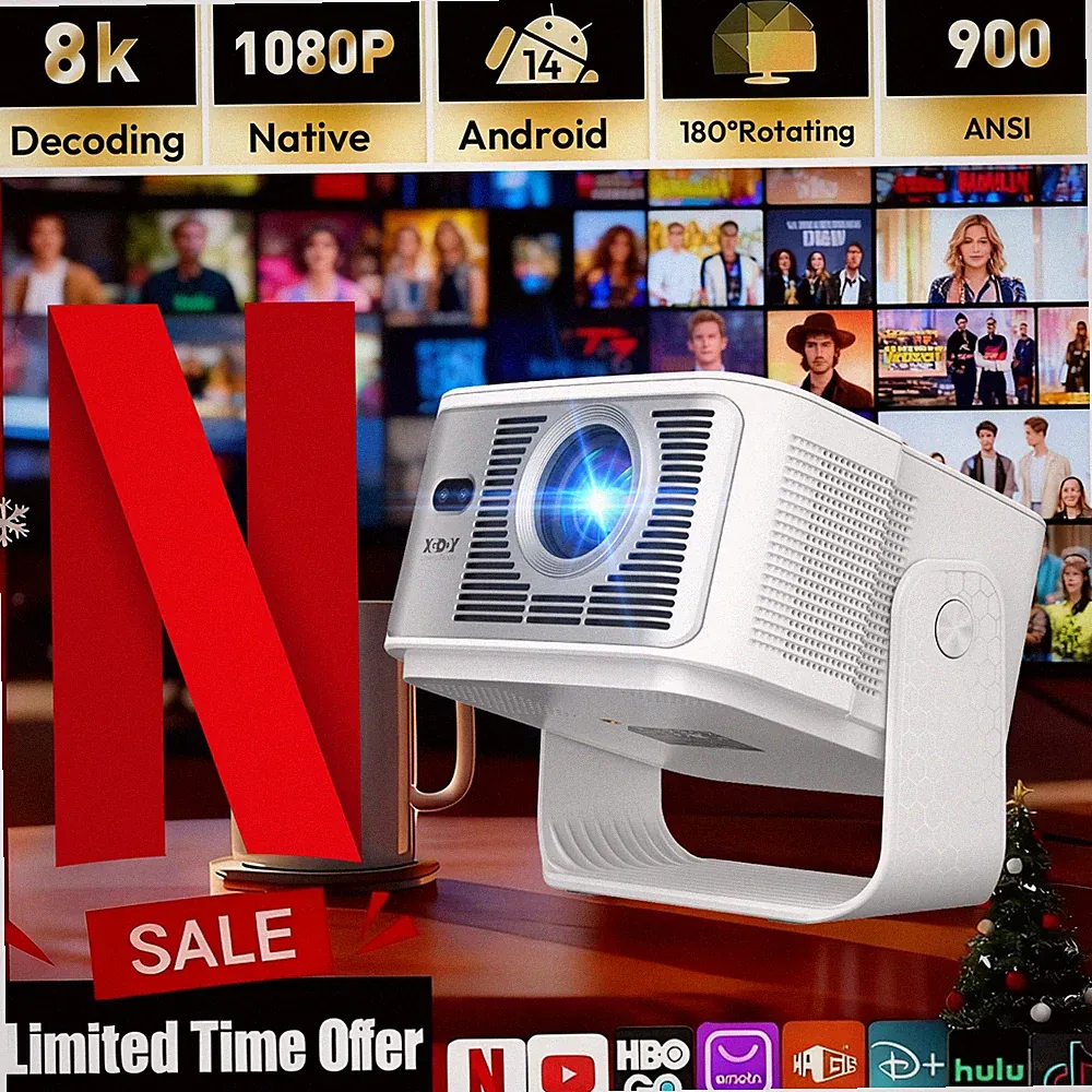 XGODY 8K 4K Projektor Beamer Smart LED WiFi Bluetooth HDMI Android Heimkino